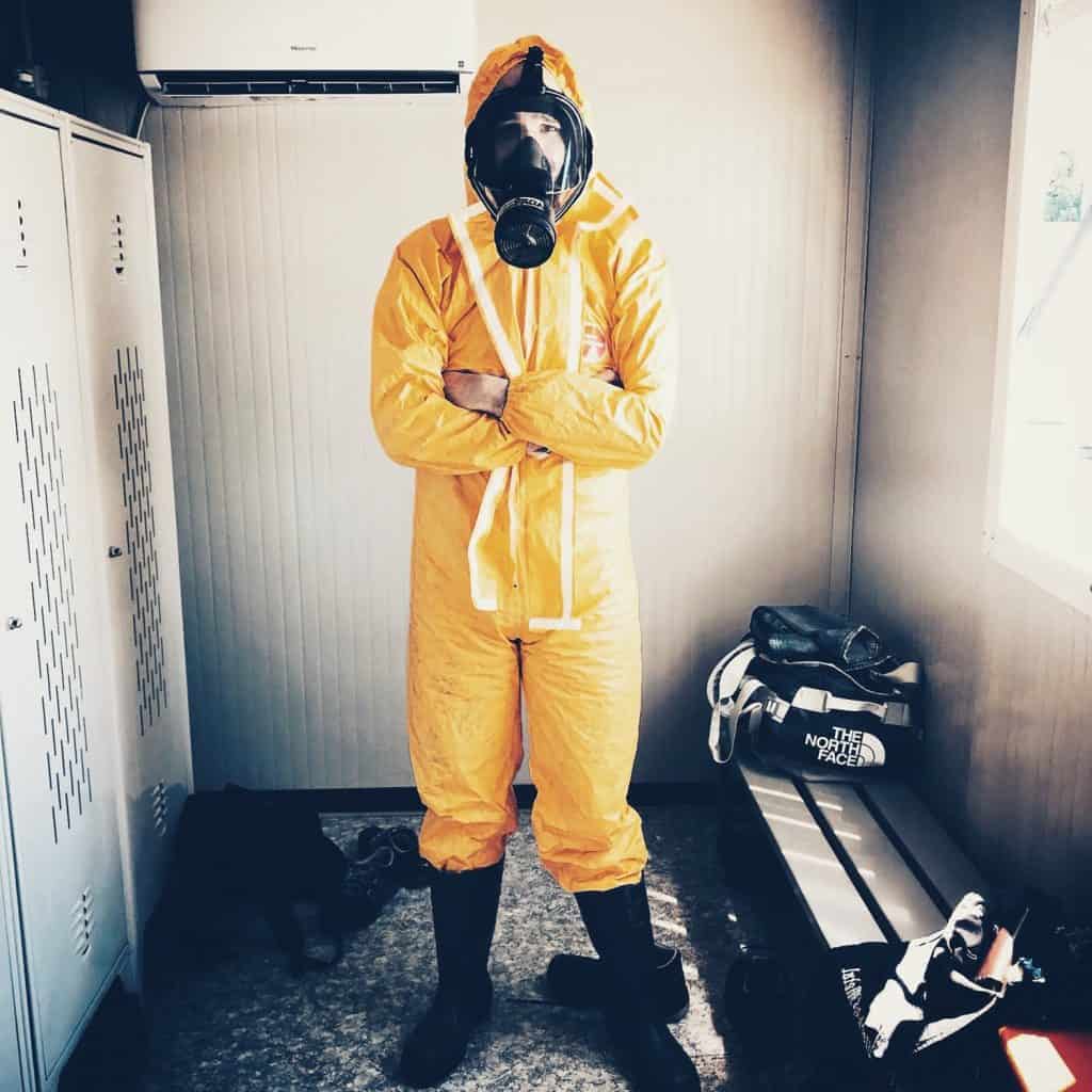 A man with a hazmat suit