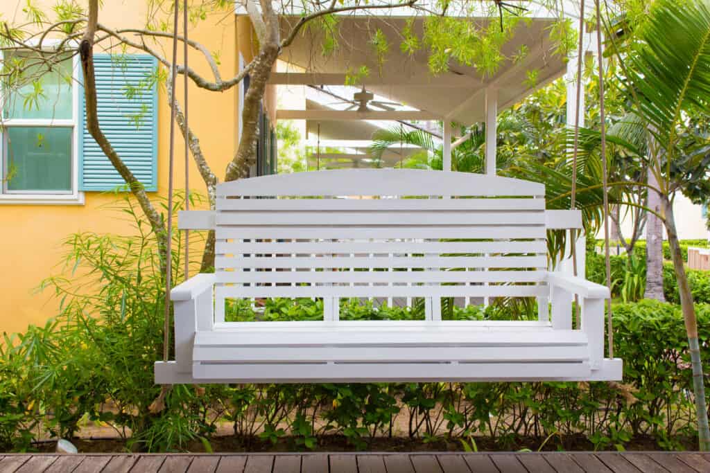 hang porch swing under deck